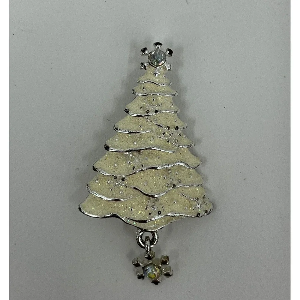 Christopher and Banks Christmas Tree Pin Brooch Glitter Enameled Rhinestones 2